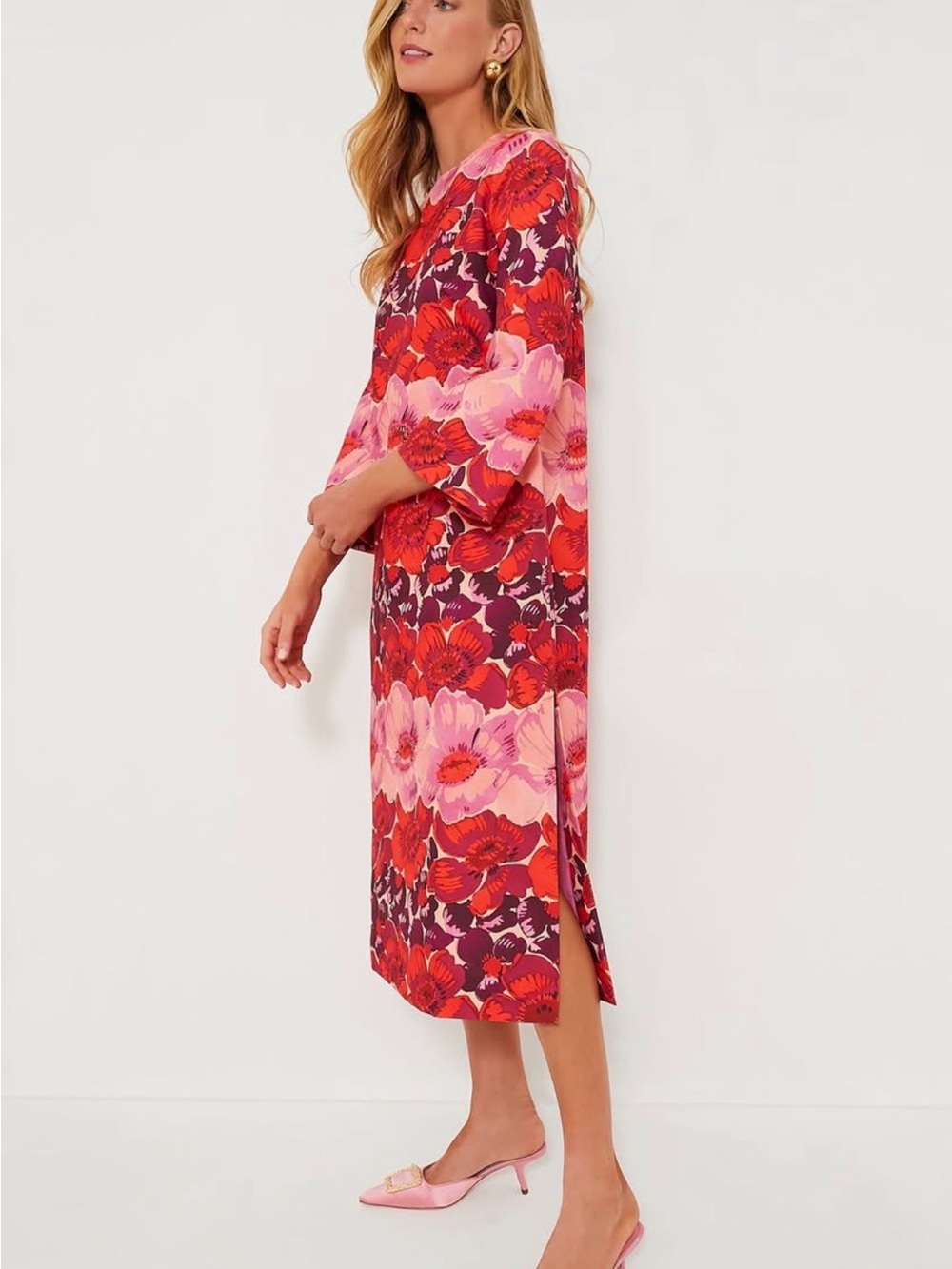 Tuckernuck Red & Pink Floral Midi Dress Poppy Stripe Hutton dress XXL